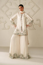 Moonlight Ivory: Embroidered Chiffon Suit | Ready To Wear