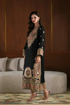 Black Kashmiri Royale: Embroidered Silk Kaftan | Ready To Wear