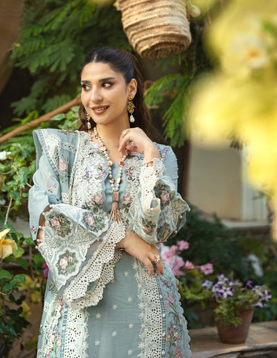 3 Pcs Chickenkari & Applique Embroidered Suit with Khaddi Net Dupatta | Ready To Wear