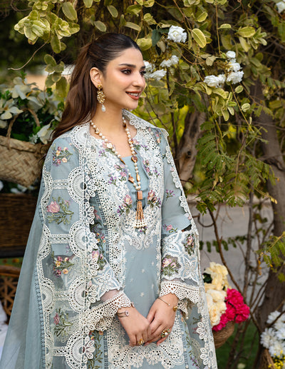 3 Pcs Chickenkari & Applique Embroidered Suit with Khaddi Net Dupatta | Ready To Wear