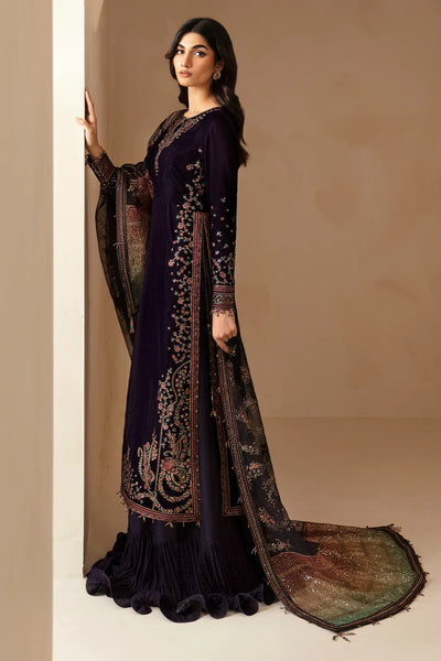Deep Violet & Jewel Accent: Embroidered Velvet Suit | Ready To Wear