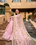Tea Pink & Olive Gold: Embroidered Lawn Short Kurti With Sharara