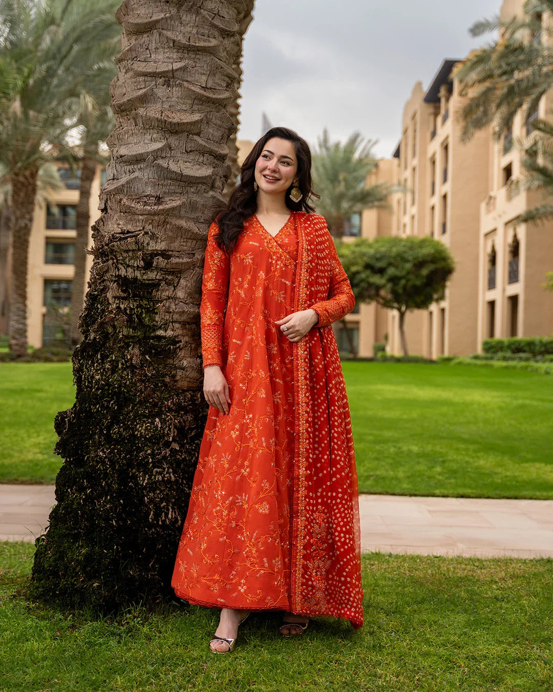 Burnt Orange: 03-Piece Embroidered Lawn Frock | Ready To Wear