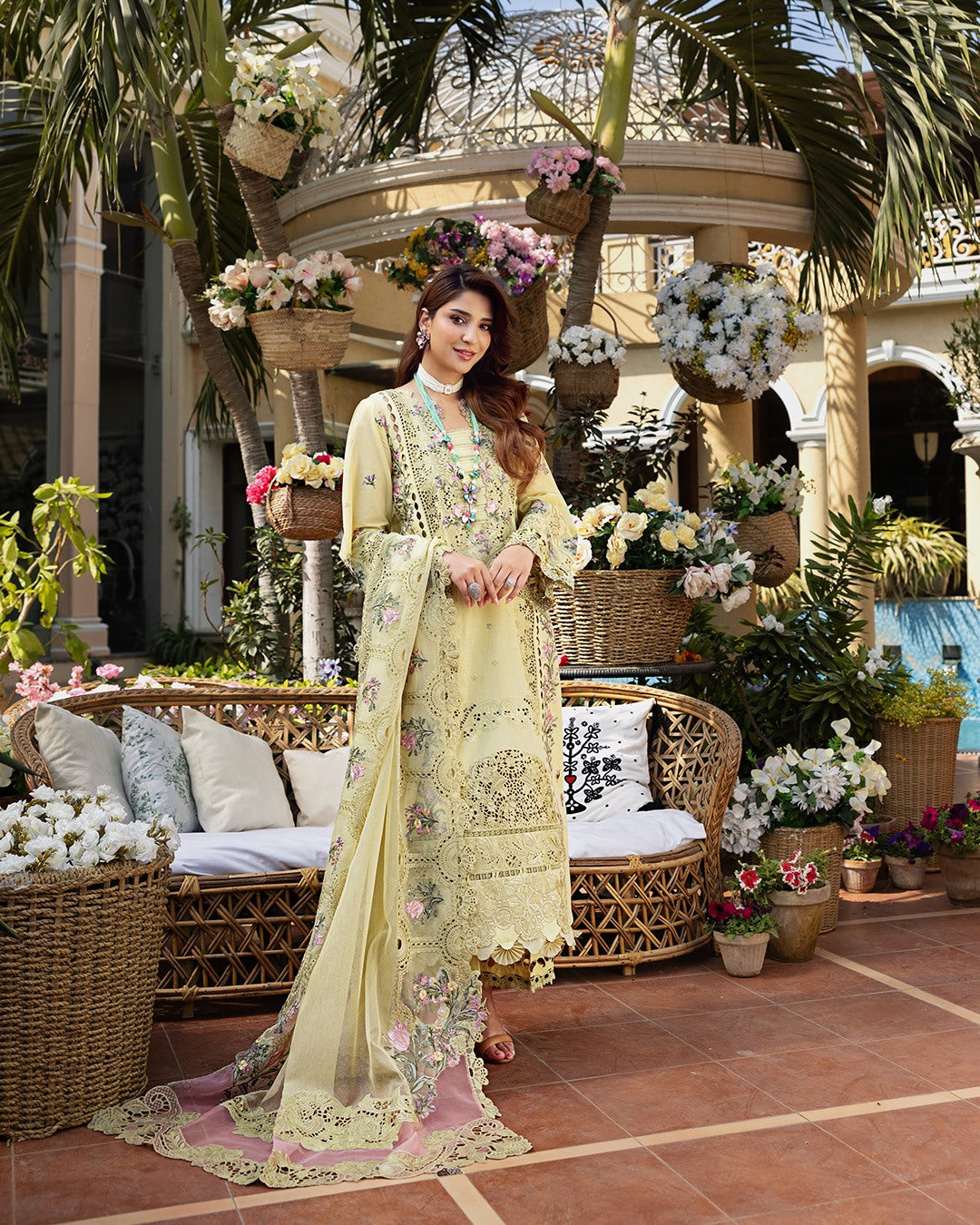 3 Pcs Chickenkari Embroidered Suit with Khaddi Net Dupatta | Ready to Wear