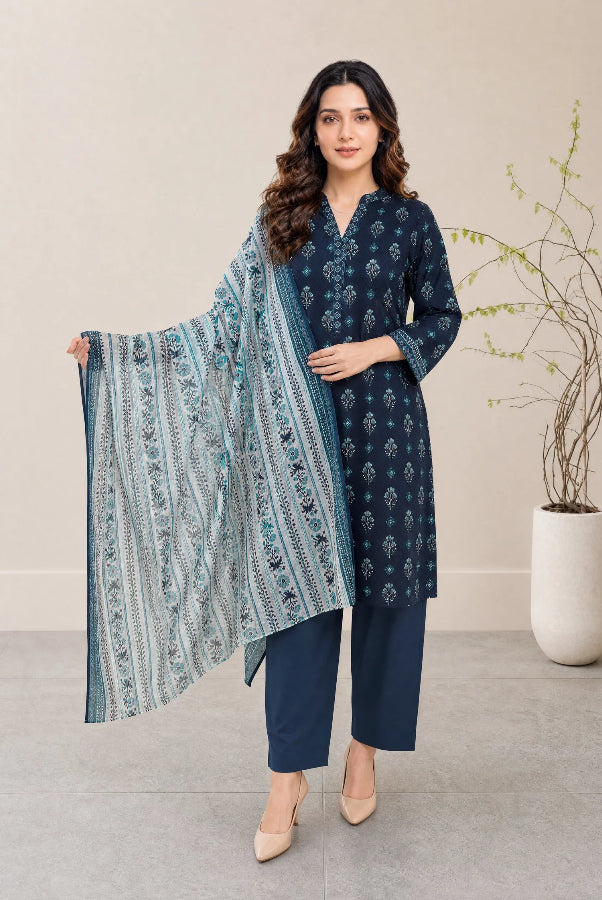03-Piece Printed Lawn Suit With Cotton Shalwar | Ready To Wear