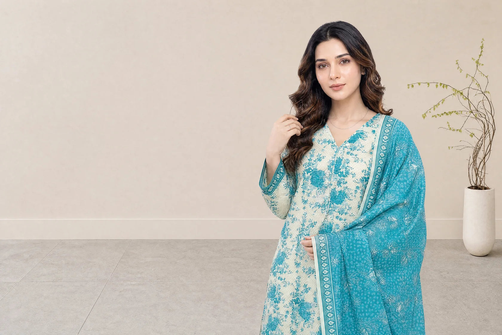 03-Piece Printed Lawn Suit With Cotton Shalwar | Ready To Wear