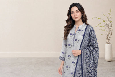 03-Piece Printed Lawn Suit With Cotton Shalwar | Ready To Wear