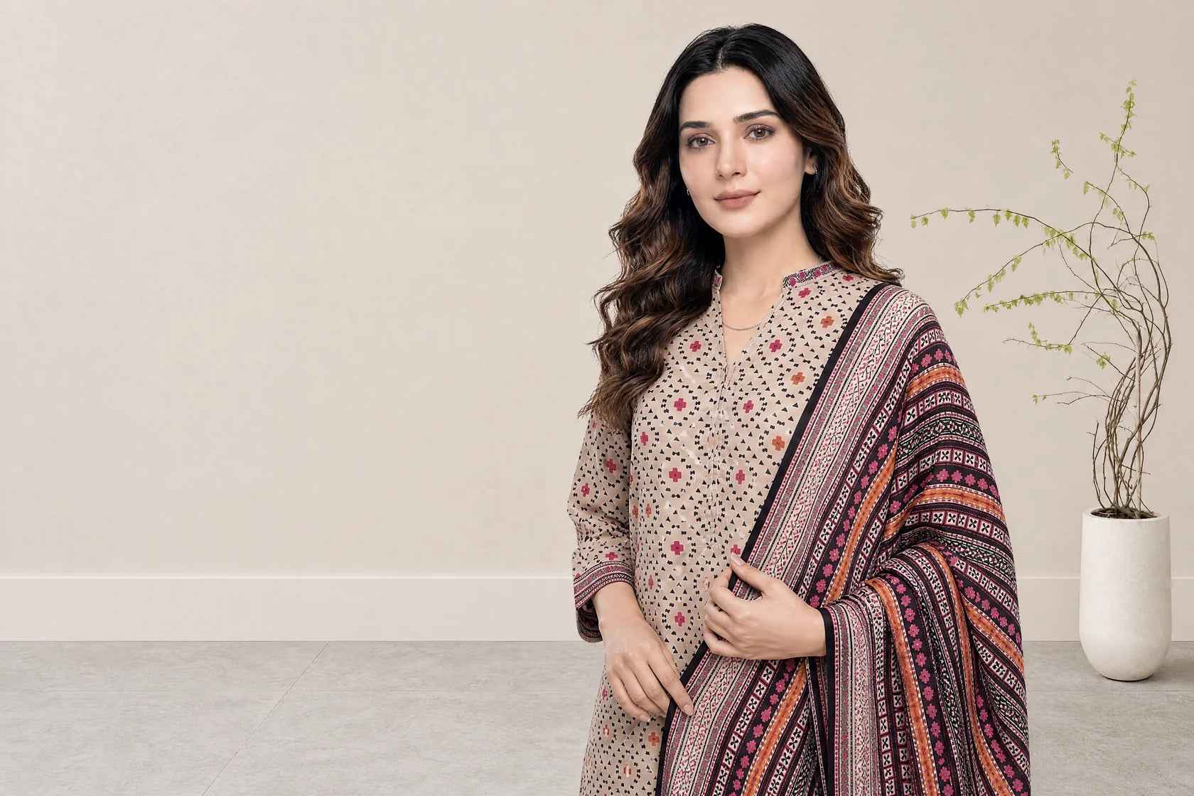03-Piece Printed Lawn Suit With Cotton Shalwar | Ready To Wear
