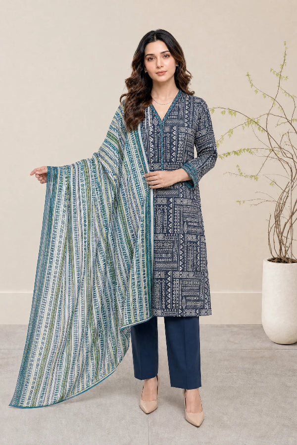 03-Piece Printed Lawn Suit With Cotton Shalwar | Ready To Wear