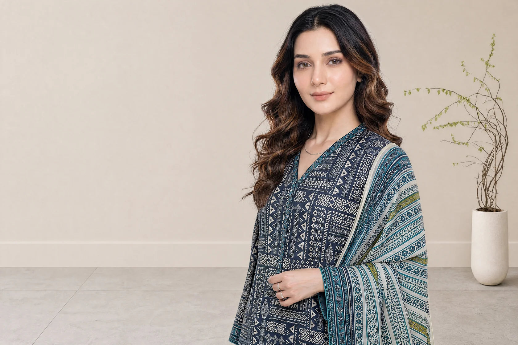 03-Piece Printed Lawn Suit With Cotton Shalwar | Ready To Wear
