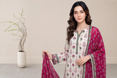 03-Piece Printed Lawn Suit With Cotton Shalwar | Ready To Wear