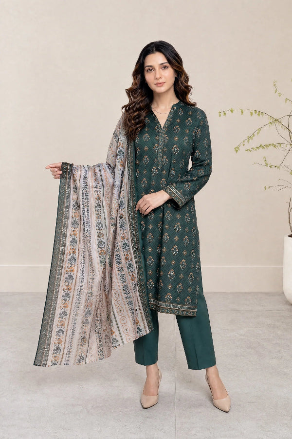 03-Piece Printed Lawn Suit With Cotton Shalwar | Ready To Wear