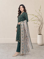 03-Piece Printed Lawn Suit With Cotton Shalwar | Ready To Wear