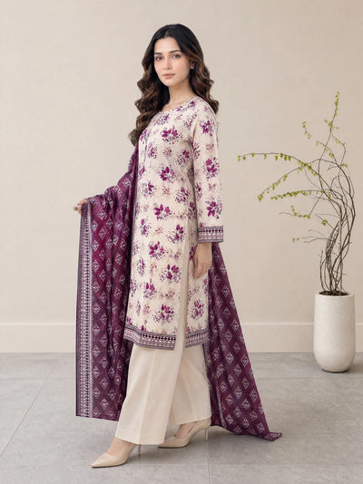 03-Piece Printed Lawn Suit With Cotton Shalwar | Ready To Wear
