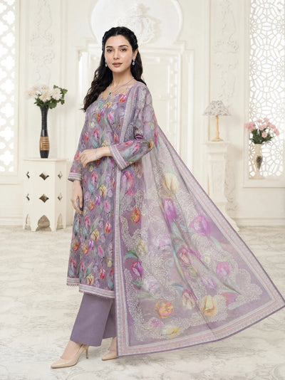 03-Piece Printed Lawn Suit With Cotton Trouser | Ready To Wear
