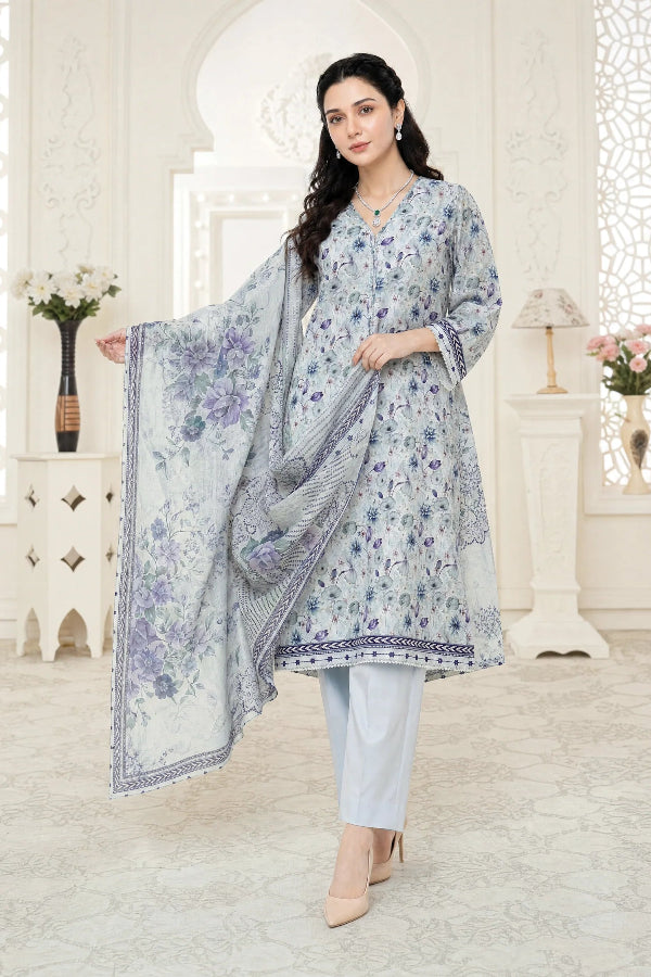 03-Piece Printed Lawn Suit With Cotton Trouser | Ready To Wear