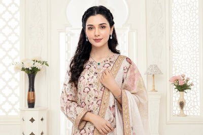 03-Piece Printed Lawn Suit With Cotton Trouser | Ready To Wear