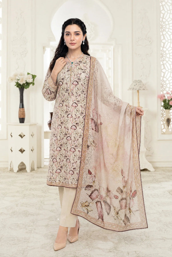 03-Piece Printed Lawn Suit With Cotton Trouser | Ready To Wear
