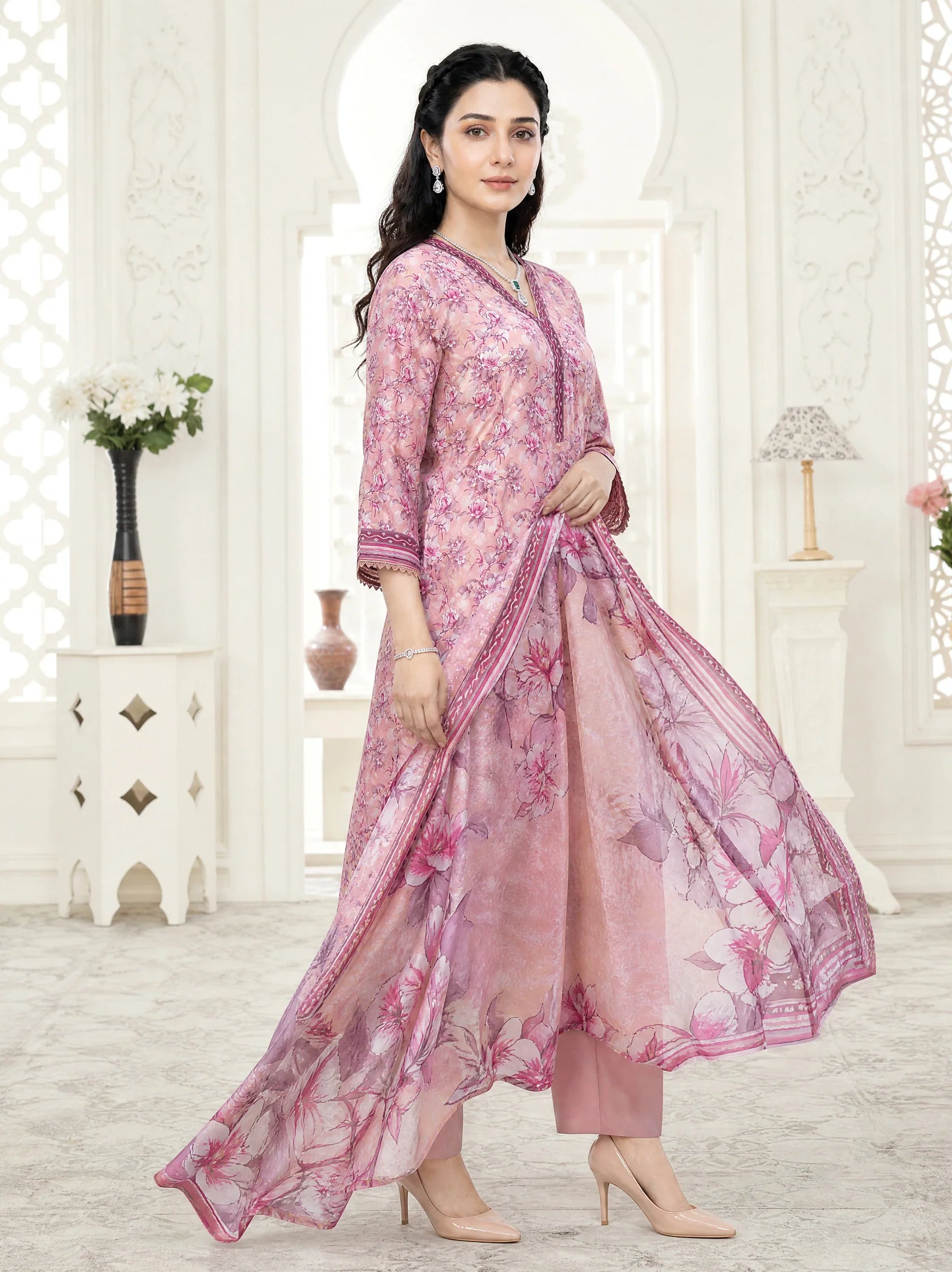 03-Piece Printed Lawn Suit With Cotton Trouser | Ready To Wear
