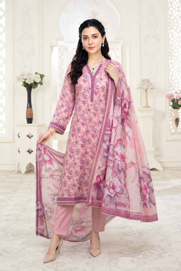03-Piece Printed Lawn Suit With Cotton Trouser | Ready To Wear