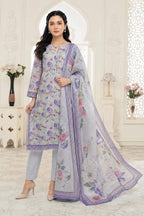 03-Piece Printed Lawn Suit With Cotton Trouser | Ready To Wear