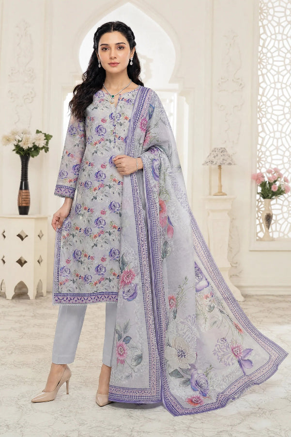 03-Piece Printed Lawn Suit With Cotton Trouser | Ready To Wear