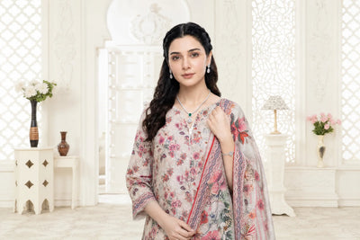 03-Piece Printed Lawn Suit With Cotton Trouser | Ready To Wear