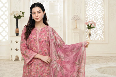 03-Piece Printed Lawn Suit With Cotton Trouser | Ready To Wear