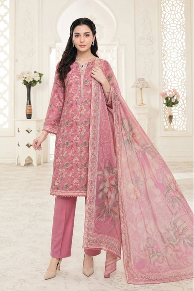 03-Piece Printed Lawn Suit With Cotton Trouser | Ready To Wear