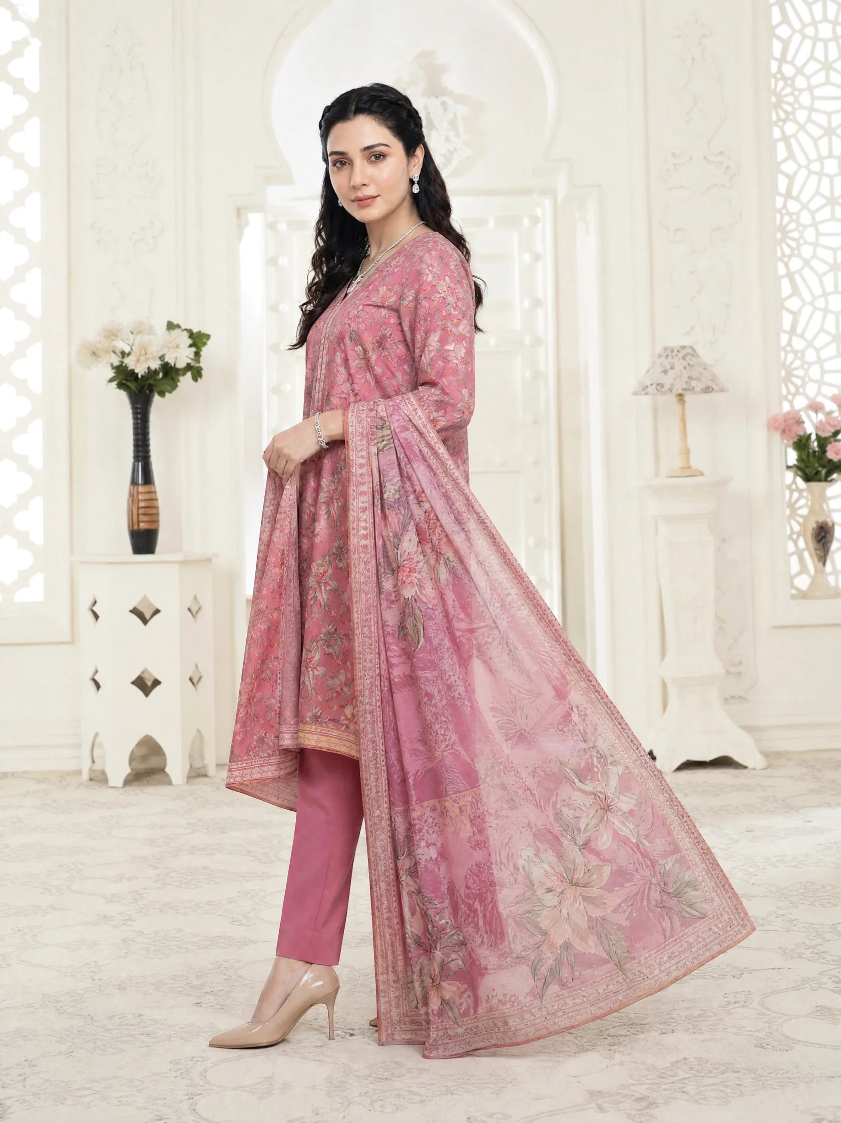 03-Piece Printed Lawn Suit With Cotton Trouser | Ready To Wear