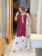 03-Piece Silk Suit With Printed Dupatta & Trouser | Ready To Weae