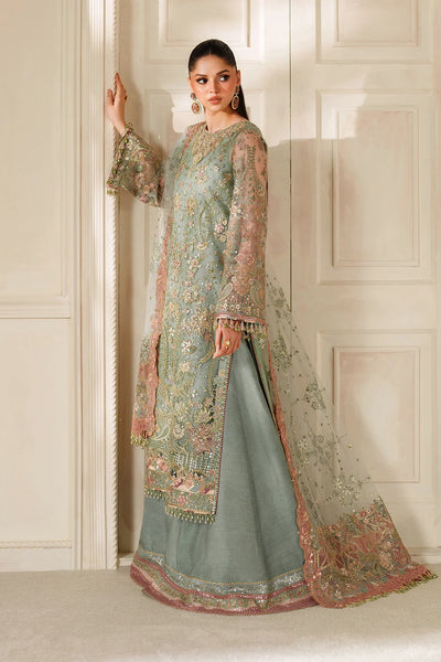 Sage Green & Dusty Rose Accent: Embroidered Chiffon Suit | Read To Wear