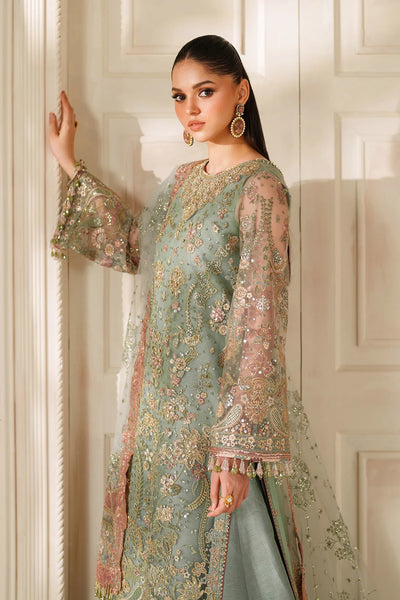 Sage Green & Dusty Rose Accent: Embroidered Chiffon Suit | Read To Wear