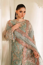 Sage Green & Dusty Rose Accent: Embroidered Chiffon Suit | Read To Wear
