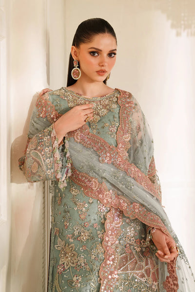 Sage Green & Dusty Rose Accent: Embroidered Chiffon Suit | Read To Wear