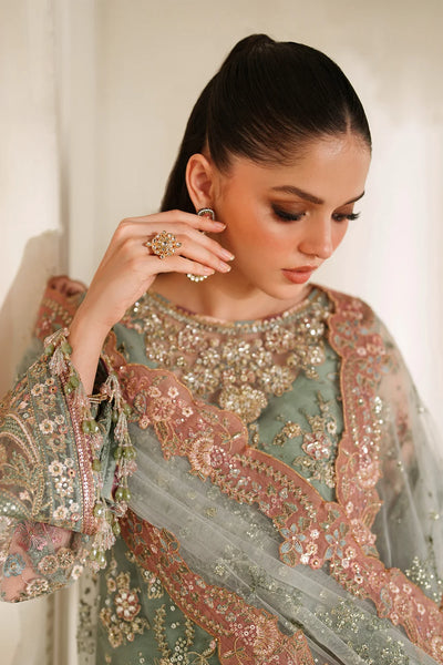 Sage Green & Dusty Rose Accent: Embroidered Chiffon Suit | Read To Wear
