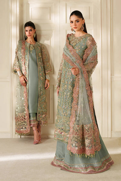 Sage Green & Dusty Rose Accent: Embroidered Chiffon Suit | Read To Wear