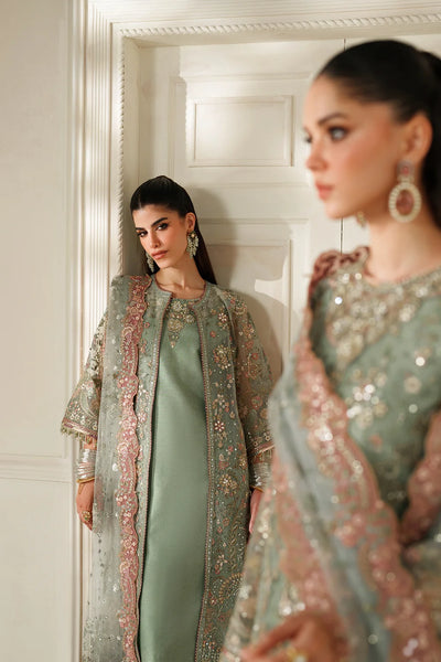 Sage Green & Dusty Rose Accent: Embroidered Chiffon Suit | Read To Wear