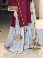 03-Piece Silk Suit With Printed Dupatta & Trouser | Ready To Weae