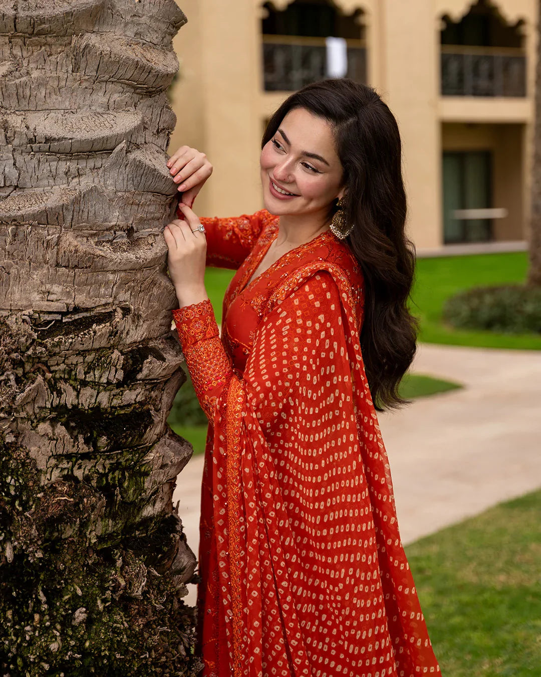 Burnt Orange: 03-Piece Embroidered Lawn Frock | Ready To Wear