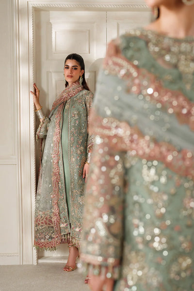 Sage Green & Dusty Rose Accent: Embroidered Chiffon Suit | Read To Wear
