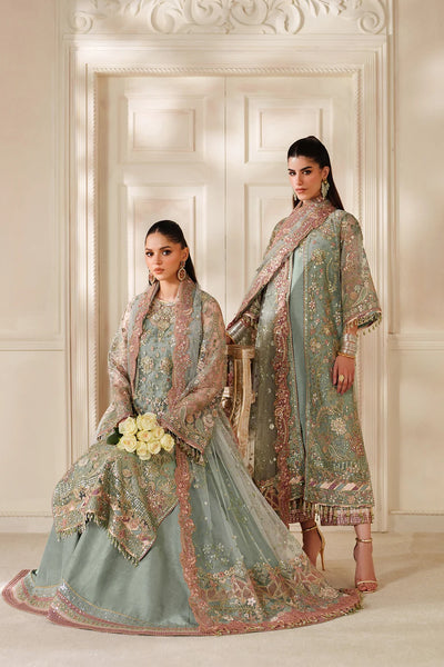 Sage Green & Dusty Rose Accent: Embroidered Chiffon Suit | Read To Wear