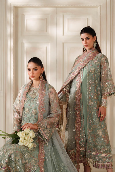 Sage Green & Dusty Rose Accent: Embroidered Chiffon Suit | Read To Wear