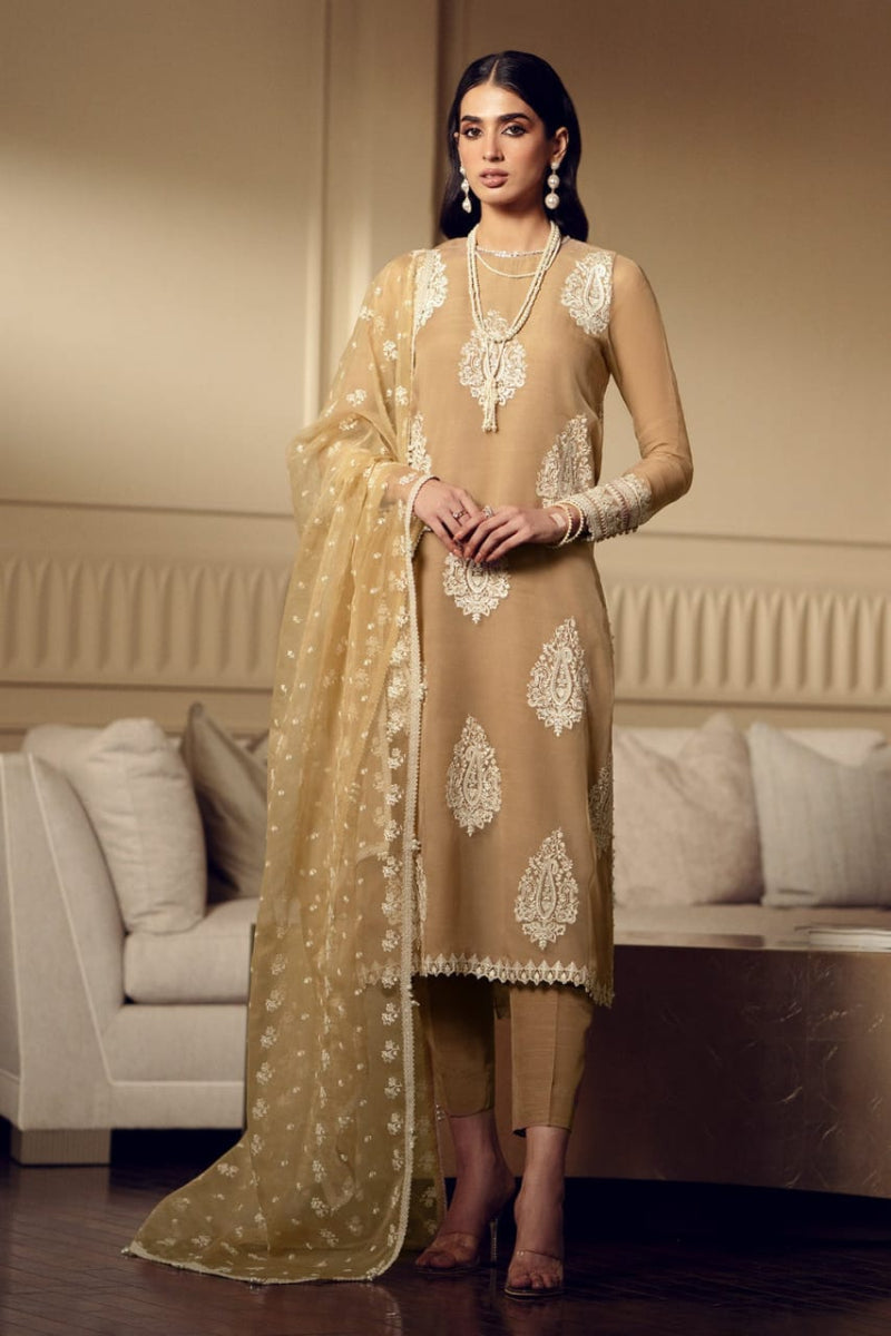 03 Piece Embroidered  Semi Pure Chiffon Suit - Ready To Wear
