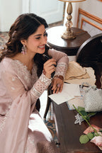 Pastel Blush Pink & White: Embroidered Chiffon Suit | Ready To Wear
