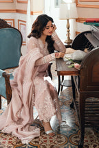 Pastel Blush Pink & White: Embroidered Chiffon Suit | Ready To Wear