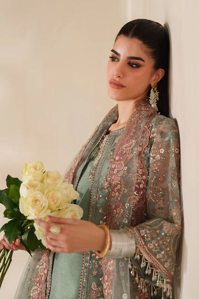 Sage Green & Dusty Rose Accent: Embroidered Chiffon Suit | Read To Wear