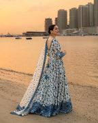 Ivory & Blue: Embroidered Lawn Suit Maxi Style | Ready To Wear