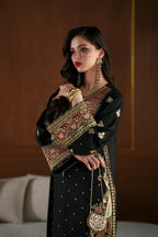 Black Kashmiri Royale: Embroidered Silk Kaftan | Ready To Wear