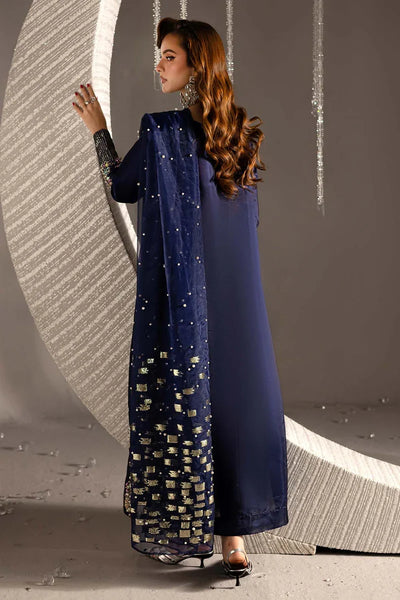 Midnight Sapphire & Gold: Embroidered Silk Suit | Ready To Wear